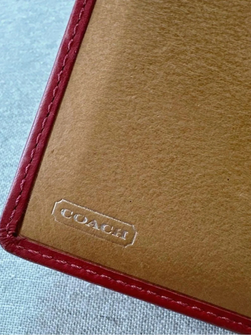 Coach red Leather Buckle Credit Card ID Window Bifold Square Wallet - Vintage